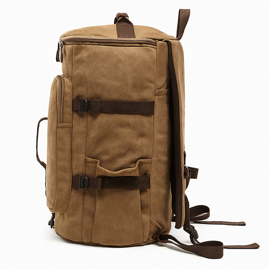 sac a dos en toile marron