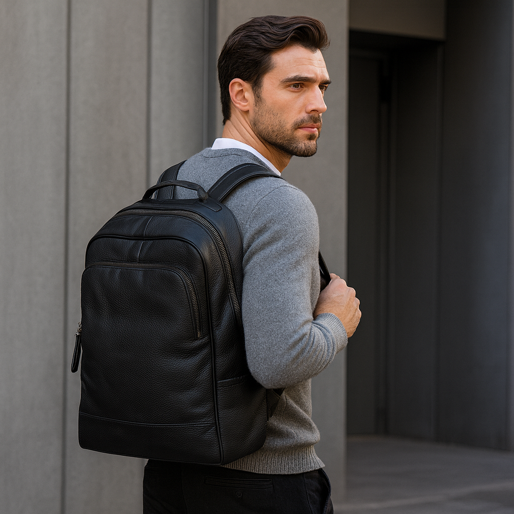 sac à dos pour homme en cuir noir tendance