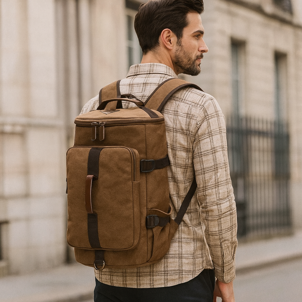 sac à dos en toile marron pour homme