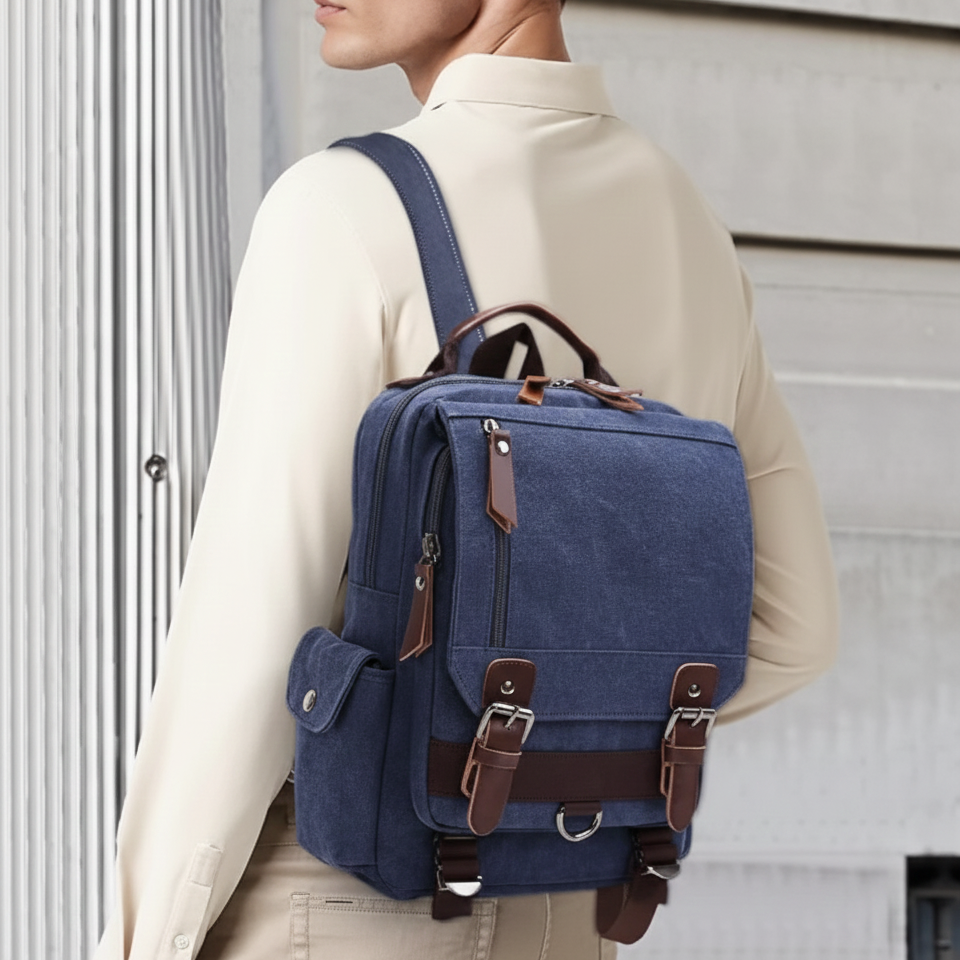 sac a dos vintage bleu fonce 