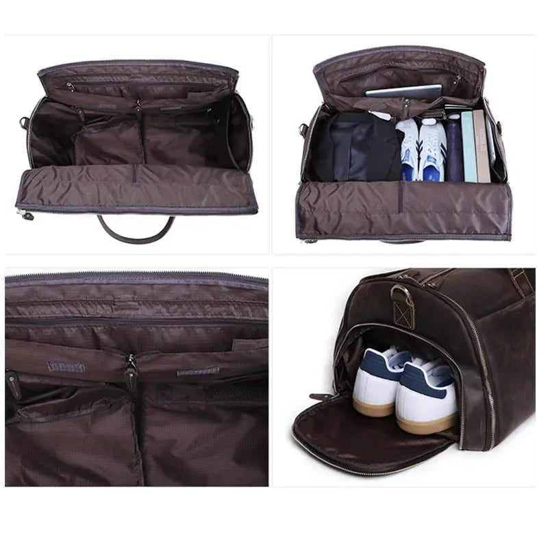 Sac de voyage costume en cuir avec roulettes