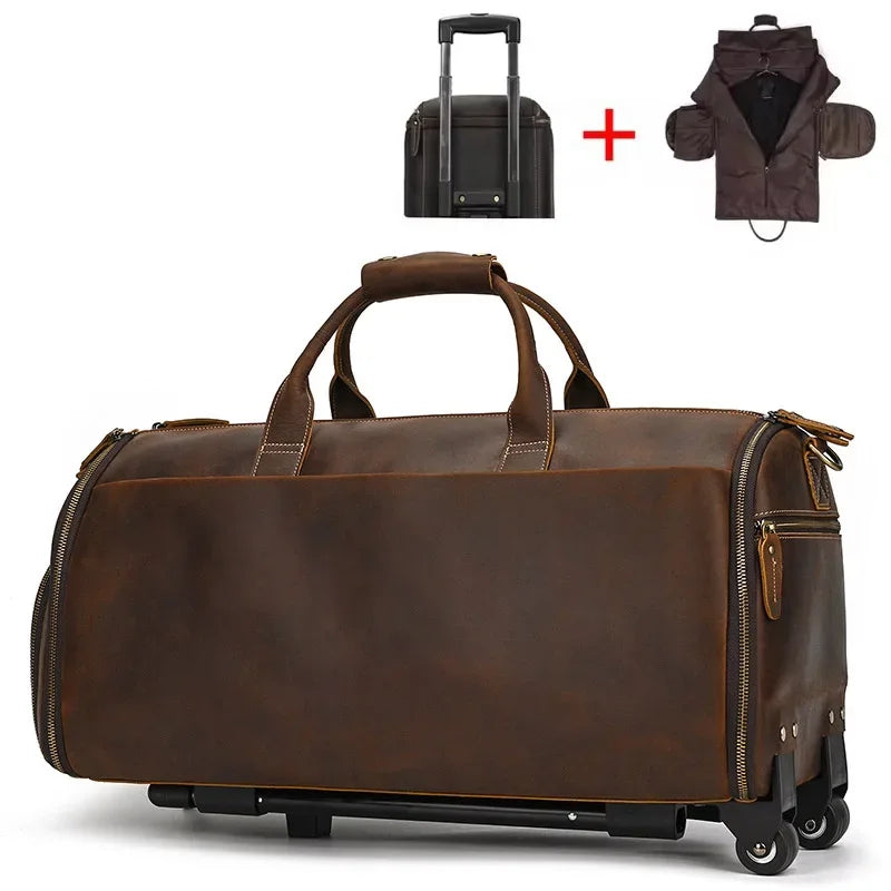 Sac de voyage costume en cuir avec roulettes