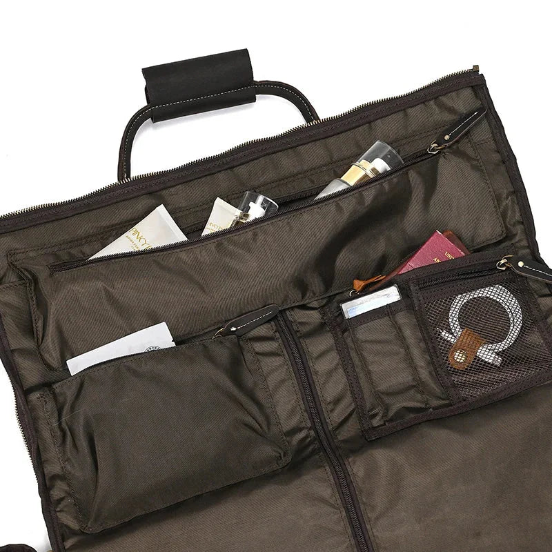 Sac de voyage costume en cuir avec roulettes