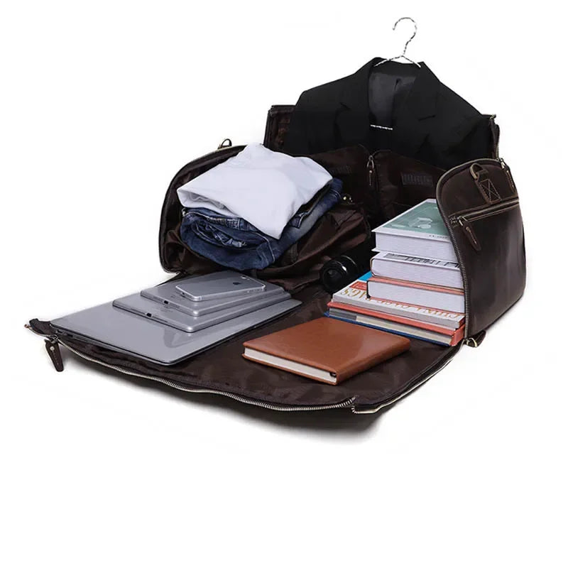 Sac de voyage costume en cuir avec roulettes
