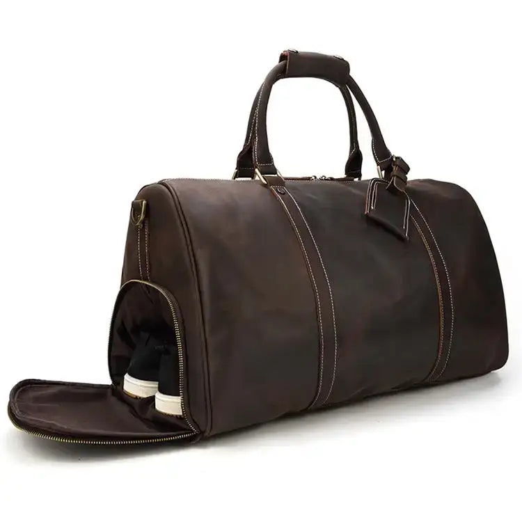 Sac de voyage en cuir homme marron foncé