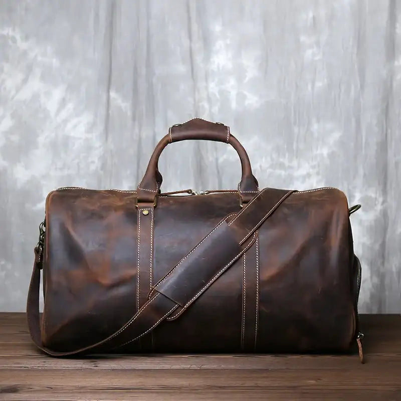 Sac de Voyage Homme en Cuir Marron foncé