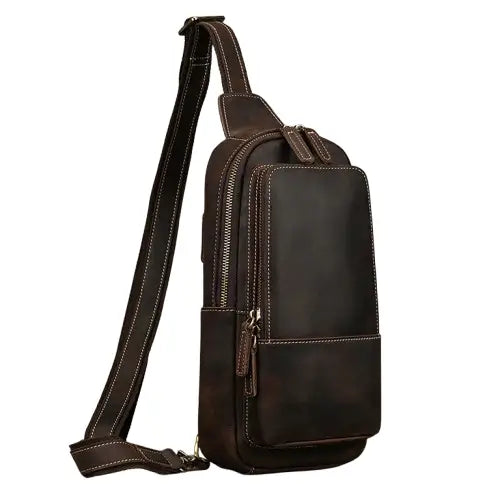 Sac homme cuir bandoulière marron foncé