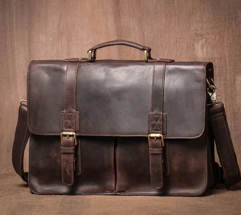 Sacoche cartable homme en cuir marron foncé