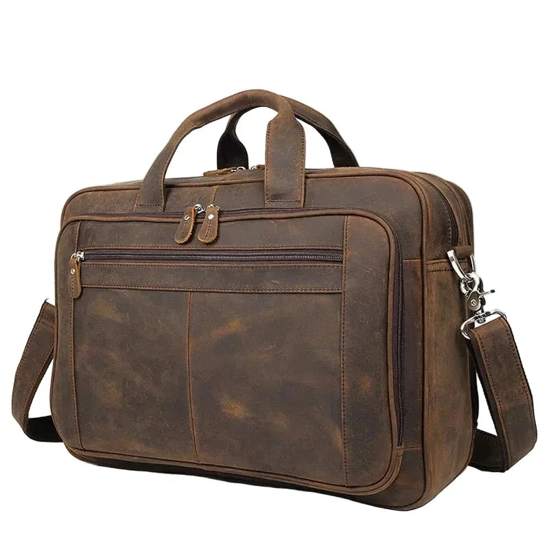 Sacoche cuir homme grand format 17 pouces marron