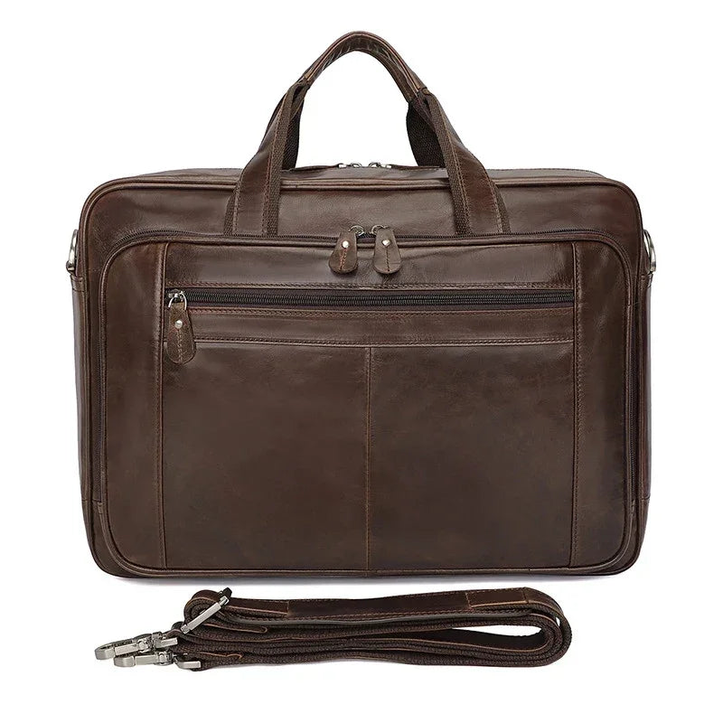 Sacoche cuir homme grand format 17 pouces marron foncé
