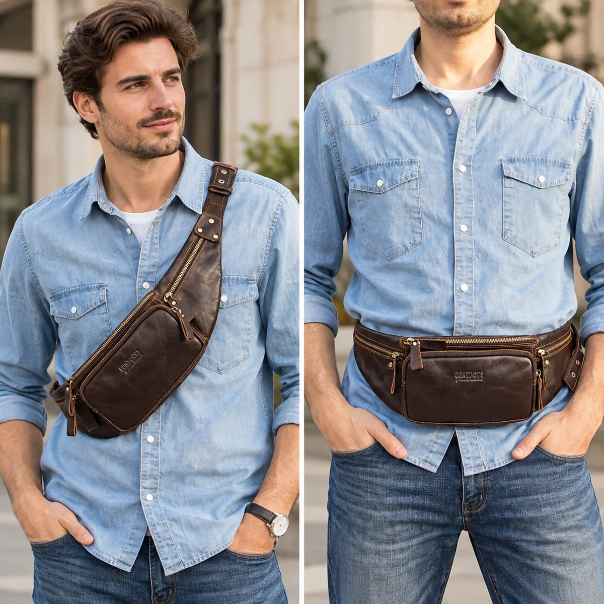 Sacoche homme banane cuir