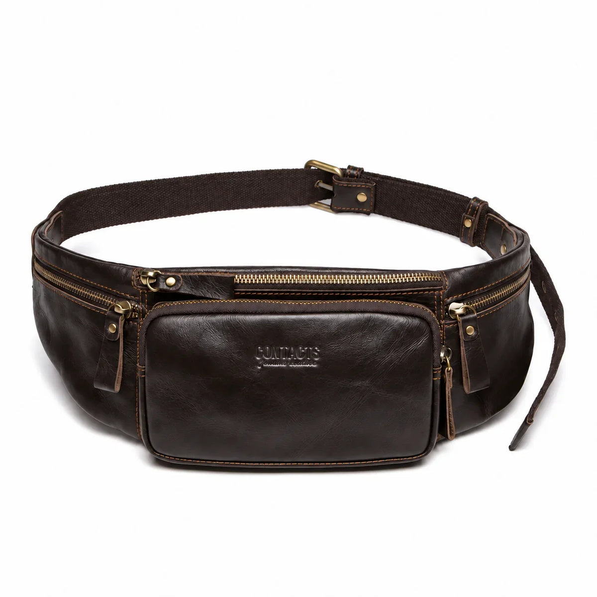 Sacoche homme banane cuir marron foncé