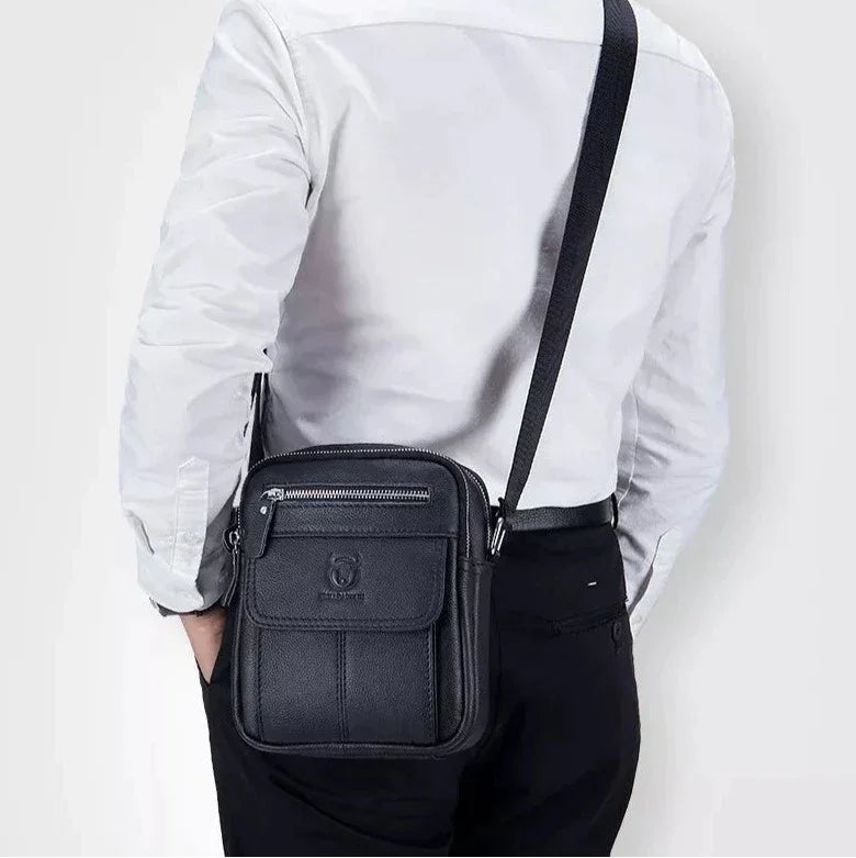 BAIGIO Sacoche Bandoulière Homme Cuir Véritable Vintage – Sac Messager Pochette Épaule – Travail, Voyage, Quotidien – Marron Foncé