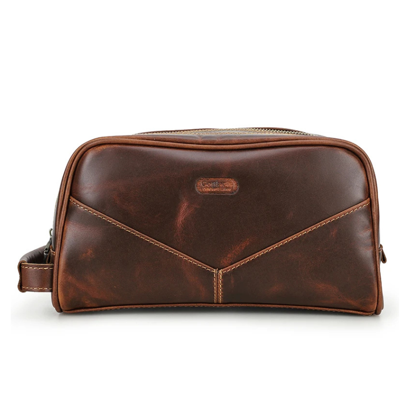 Trousse de toilette en cuir pour homme marron