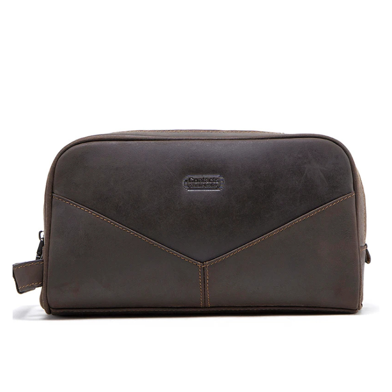 Trousse de toilette en cuir pour homme marron foncé